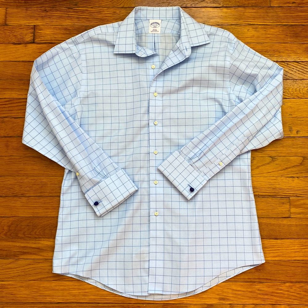 NWOT Brooks Brothers Men’s Slim Fit Non-Iron Shirt w/Collar Stays & cuff links!!